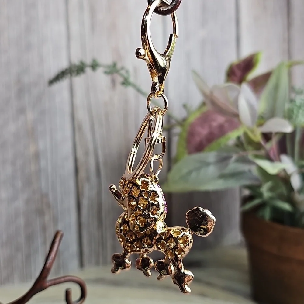 NEW PINK RHINESTONE POODLE KEYCHAIN BAG CHARM